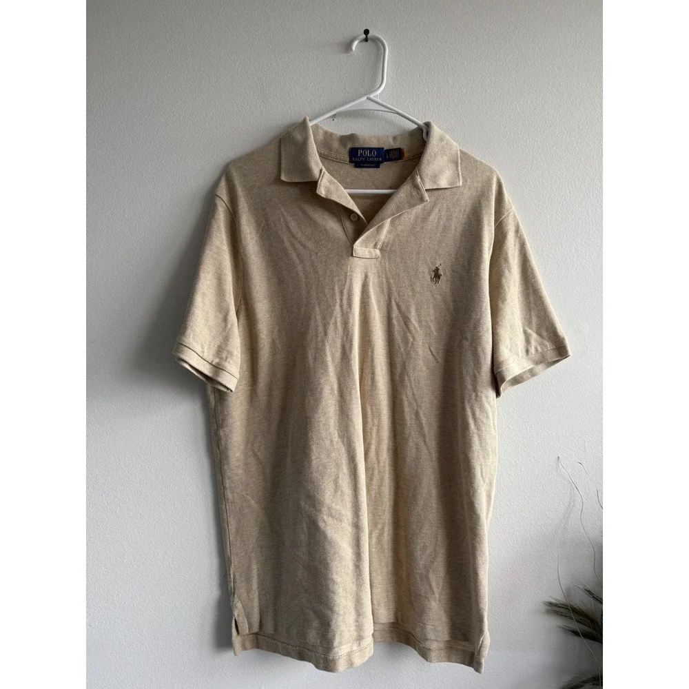 Polo Ralph Lauren Mens Classic Fit Polo Shirt Tan Beige Cotton Pique Large L